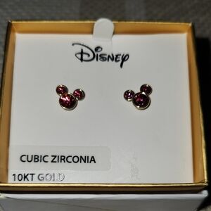 10K Gold Disney Pink CZ Mickey Mouse Earrings